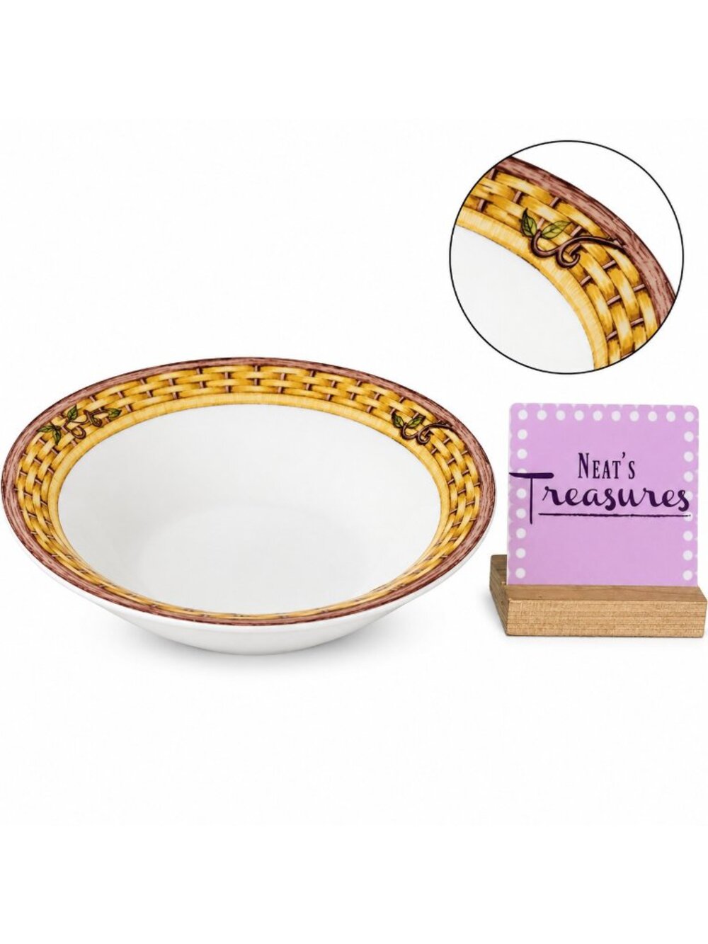 American Atelier MONKEY 5029 Jungle Bamboo Rim Porcelain 9" Round Vegetable Bowl